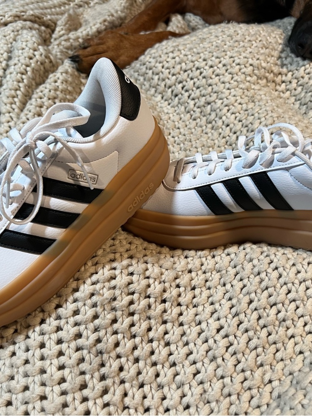 Adidas White & Black Platform Sneakers with Gum Sole